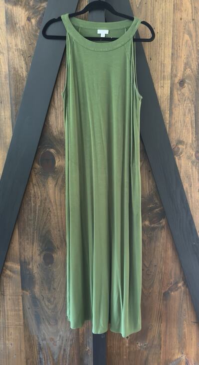 J. Jill Dresses & Skirts - J JILL Olive Green Stretch Slub Jersey Knit High Neck Long Maxi Dress Pockets XL
